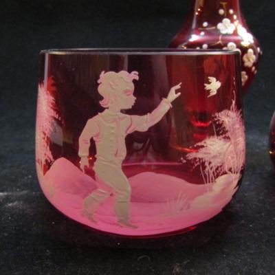 Collection of Etched Cranberry Glass (#88)
