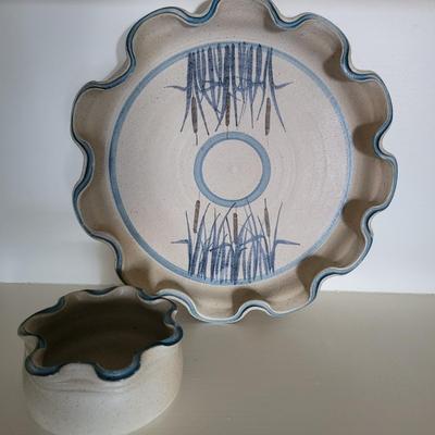 Signed Pottery Platter and Bowl (LR-DW)