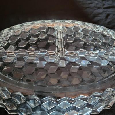 Fostoria Glass Square Pedestal Cake Stand & Divided Relish Dish (LR-DW)