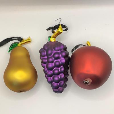 1692 Set of Three Satin Glass Fruit Ornaments