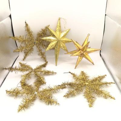 1713 Lot of Gold Tinsel and Plastic Stars Ornaments