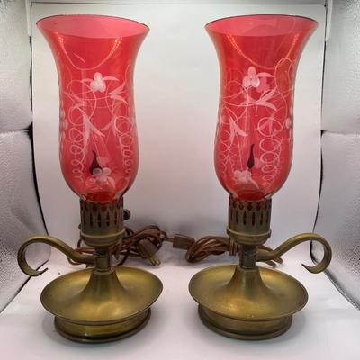 6461 Antique Art Deco Cranberry Lamps