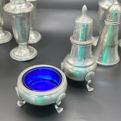 6463 Sterling Weighted Salt & Pepper Shakers & Salt Dish