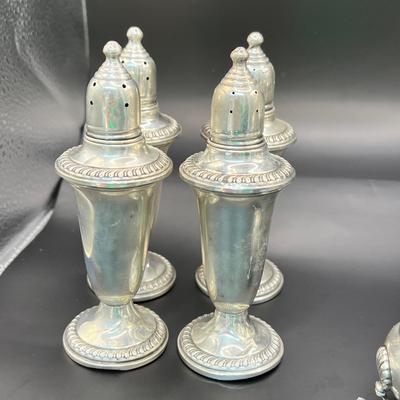 6463 Sterling Weighted Salt & Pepper Shakers & Salt Dish