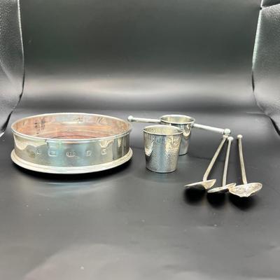 6464 Sterling Wine Coaster/Sterling Heart Straw Spoons/Two Sterling Barware
