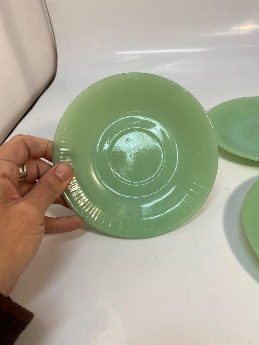 Set of 3 Vintage Fire King Green Jadeite Saucer Plates