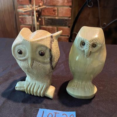 2 Vintage carved Jade Owls.