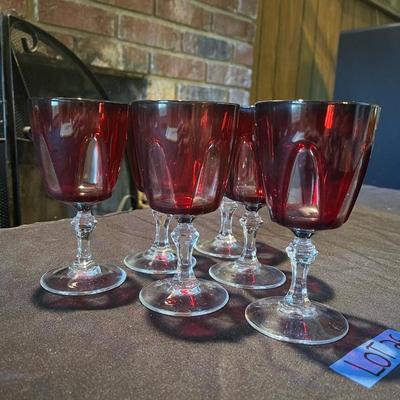 6 Vintage Ruby red Glass Crystal Stemware