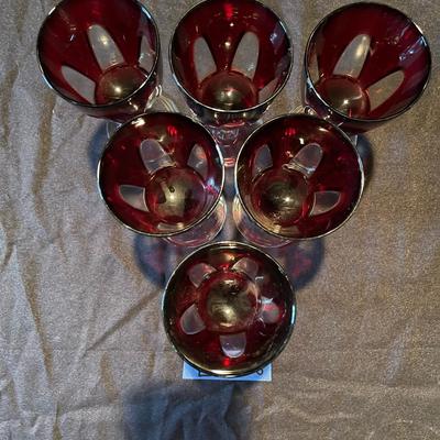 6 Vintage Ruby red Glass Crystal Stemware