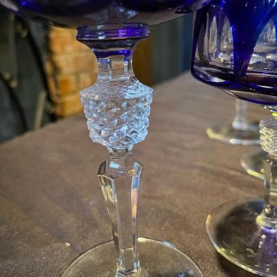 4 Vintage Cut-to-clear Cobalt blue 24% Lead Crystal Glasses