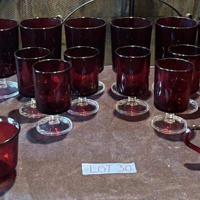 16 Vintage Ruby red glasses made in France