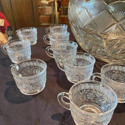 (19 piece)  Etched Glass Punch Bowl & Glasses 