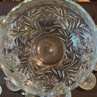 (19 piece)  Etched Glass Punch Bowl & Glasses 