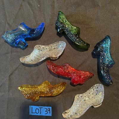 Lot of (7) Fenton colorful glass heels/boots