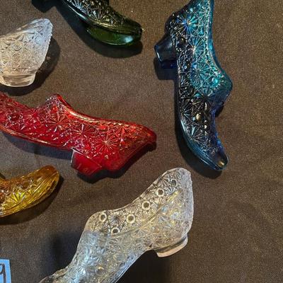 Lot of (7) Fenton colorful glass heels/boots
