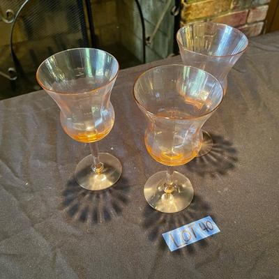 set of (3) vintage pink glasses
