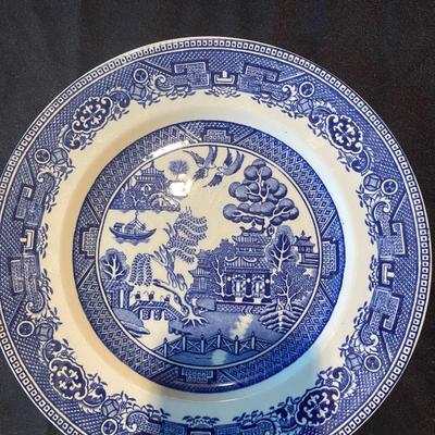 (2) vintage blue and white plates