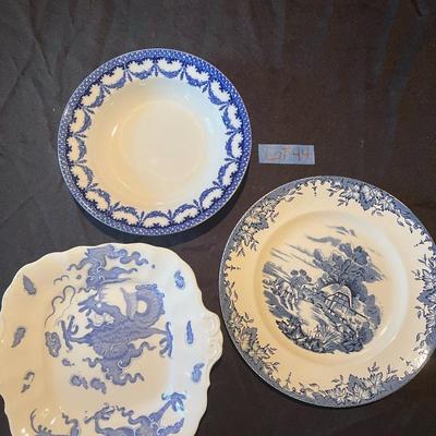 Lot of (3) vintage blue and white plates