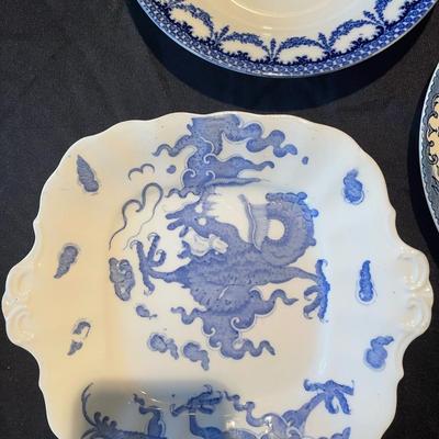 Lot of (3) vintage blue and white plates