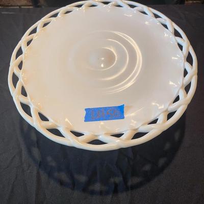 large milk glass cake platter