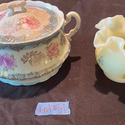 beautiful hand painted ruffle vase and Austrian china pot