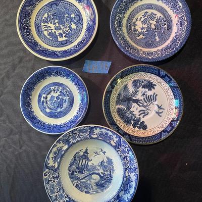 Lot of (5) blue and white marked plates