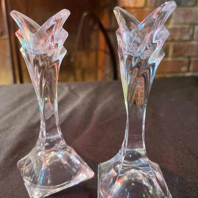 Pair of crystal candle holders, Mikasa candle stick holder, crystal bell