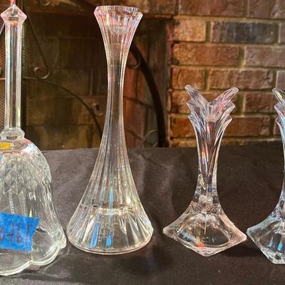 Pair of crystal candle holders, Mikasa candle stick holder, crystal bell