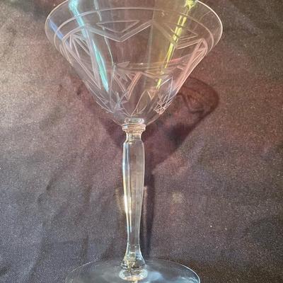 Set of (4) etched crystal stemware glasses