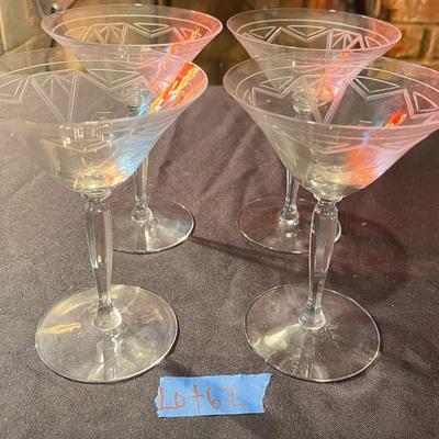 Set of (4) etched crystal stemware glasses