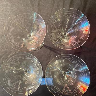 Set of (4) etched crystal stemware glasses