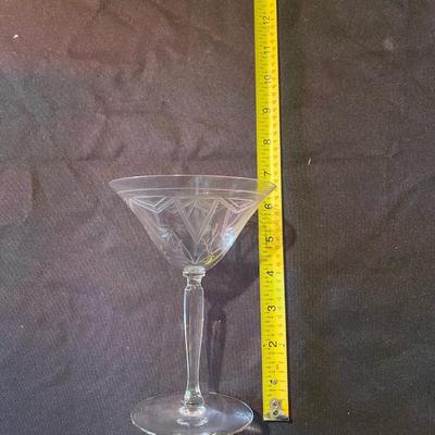 Set of (4) etched crystal stemware glasses