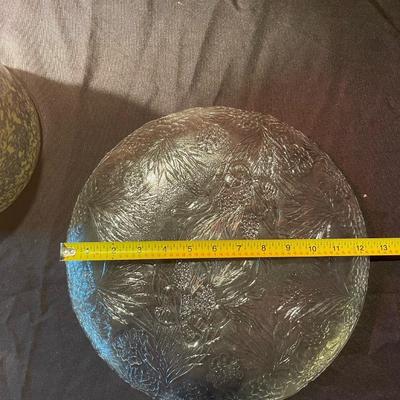Large glass platter and pottery vase