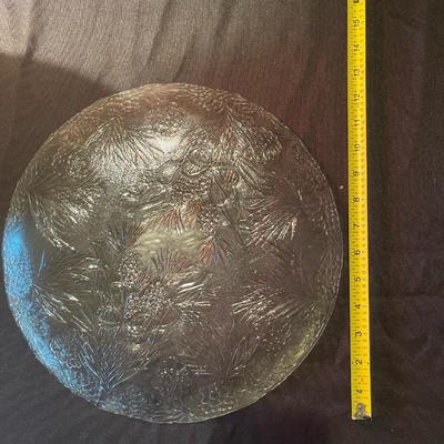 Large glass platter and pottery vase