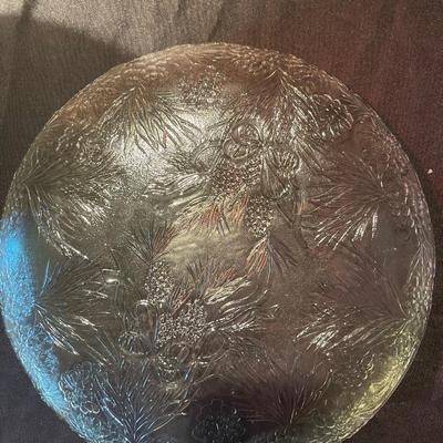 Large glass platter and pottery vase
