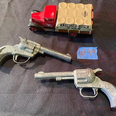 (2) vintage metal toy guns, Anheuser-Busch truck