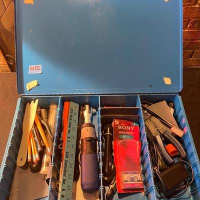 Blue metal tool box w/contents