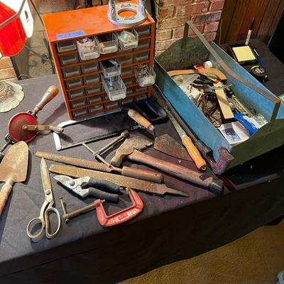 Racco small tool cabinet w/contents, antique metal tool box w/contents