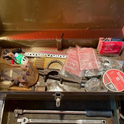 Metal park tool box w/contents, mix of quality tools