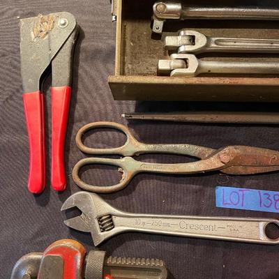 Metal park tool box w/contents, mix of quality tools