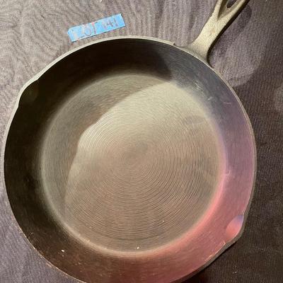 Antique signed cast iron skillet w/ hand painted scene
