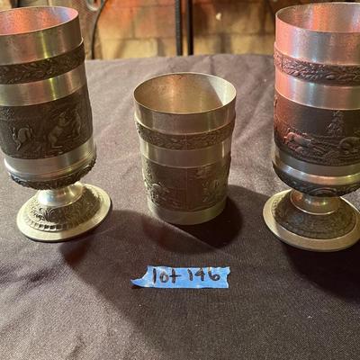 (3) pewter mugs