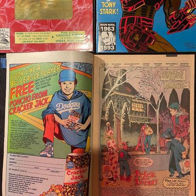 (3) Marvel Comics featuring spiderman, ironman, and scarlet witch