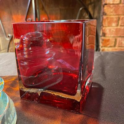 Red Ombre glass vase, red vase, and green glass