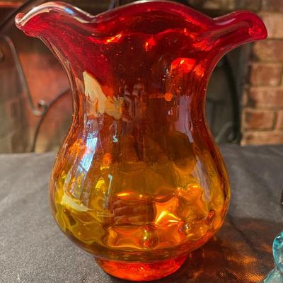 Red Ombre glass vase, red vase, and green glass