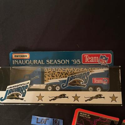 Matchbox inaugural season 1995 NFL Jaguars semi, Road Champs diecast metal police series Metropolitan police Washington DC, Trevco Nascar...