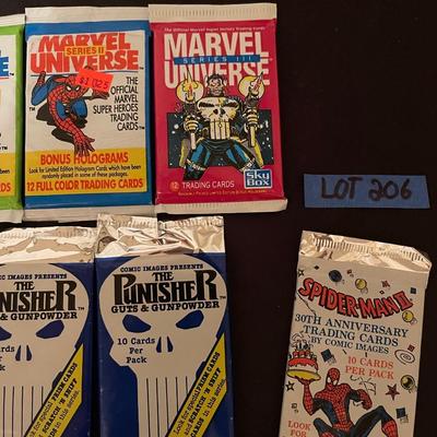 (3) Marvel Universe, (2) The Punisher guts + gunpowder, (4) Marvel Stickers, (1) X-Force, (1) Spiderman 2