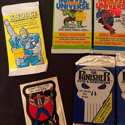 (3) Marvel Universe, (2) The Punisher guts + gunpowder, (4) Marvel Stickers, (1) X-Force, (1) Spiderman 2