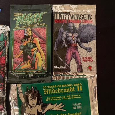 (2) Spawn, (1) Plasm, (1) Ultraverse 2 orgins, (2) Skybox mile stone, (1) Ultraverse comic, (1) 30 yrs. of magic Greg Hildebrandt, (1)...