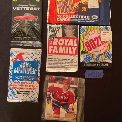 (1) 1991 inaugural edition corvette set, (1) Skybox home improvement, 93-94 caps team set, The Royal family, (1) classic monster trucks,...